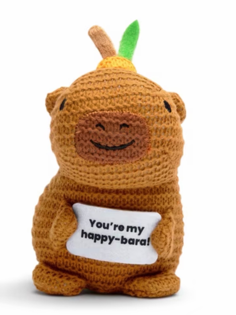 Plush Knit Small Pet Toy in Brown with Green Accent